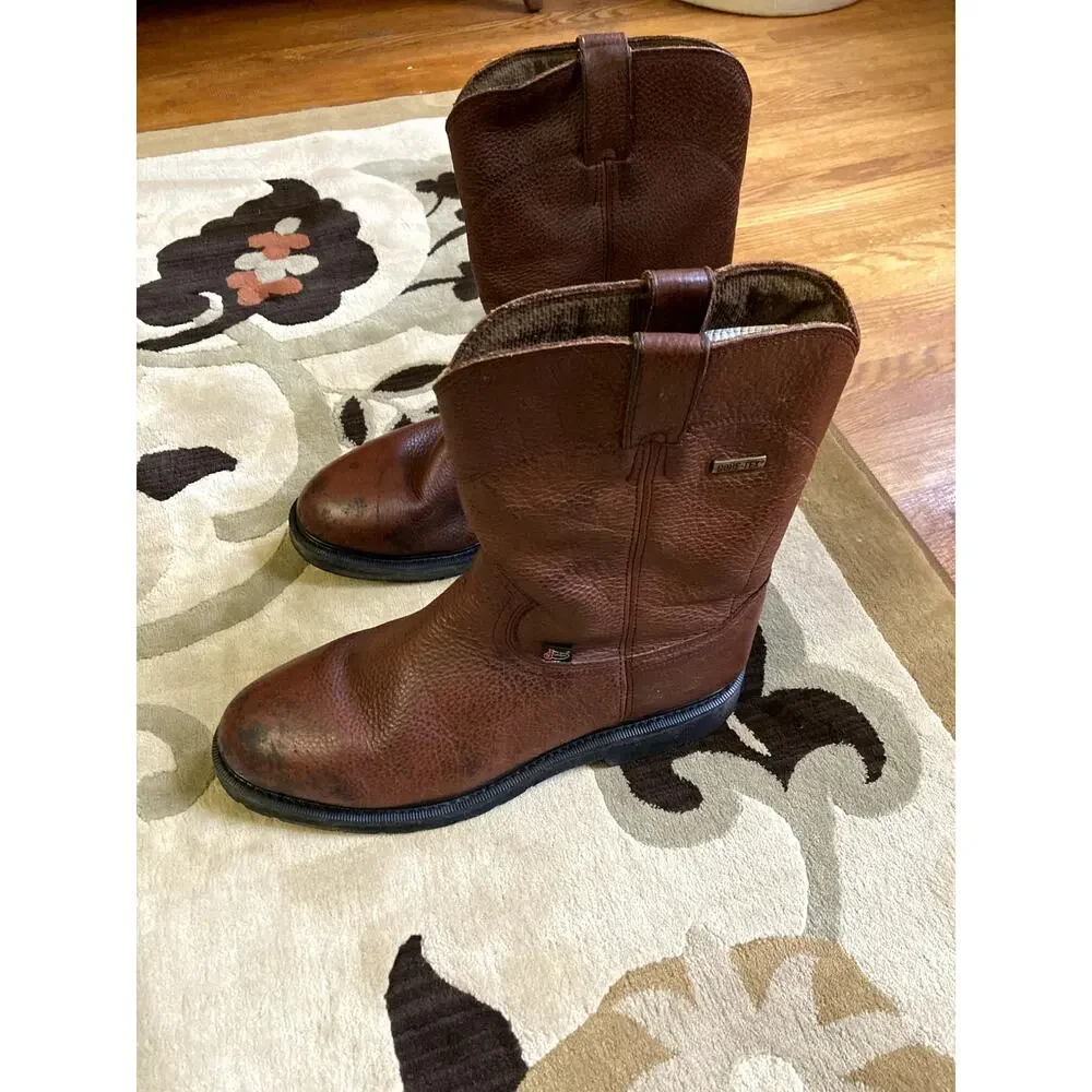 Justin Brown Leather Work Boots w/Safety Toe - Men's Size 12W/EUR 46